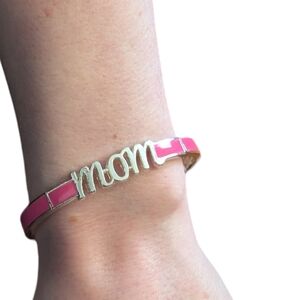 Vera Bradley MOM Pink and Silver Tone Stretch Bangle Bracelet